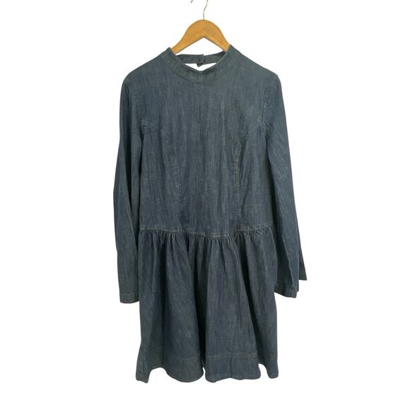 Porridge Anthropologie Denim Long Sleeve Open Back Dress XL NWT $148 MSRP - Picture 1 of 5
